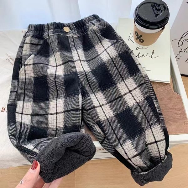 Boys 3-6 years old autumn and winter plaid pants-90